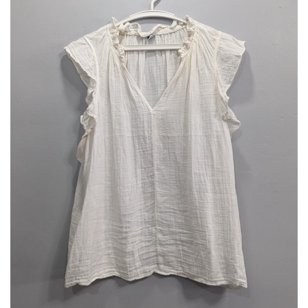 Old Navy White Cotton Flutter Sleeve Blouse Sz XXL Tall Lightweight Summer Top